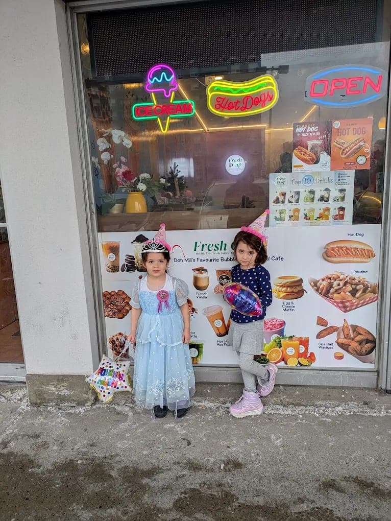 Kids visiting the Fresh Cup storefront in Don Mills